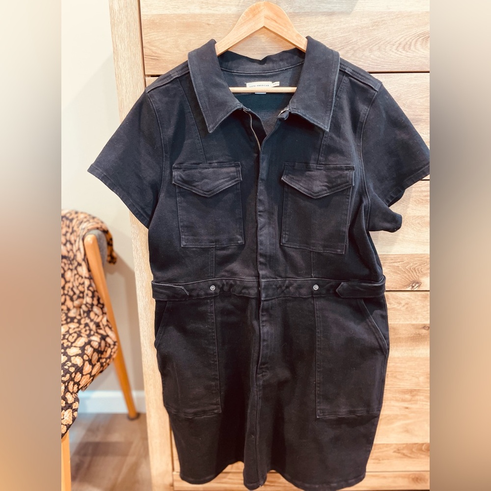 2XL Good American plus size Black Utility denim mini dress